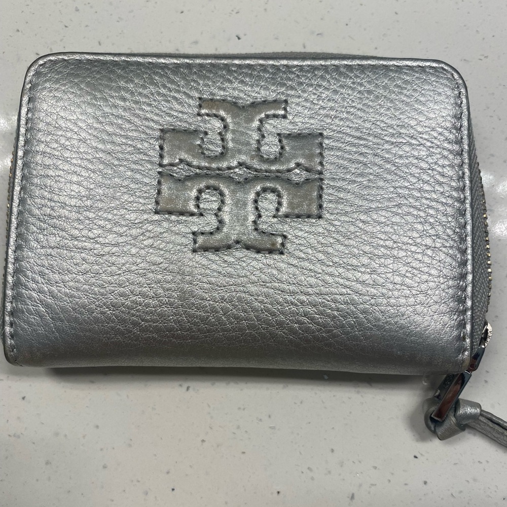 Tory Burch silver leather wallet